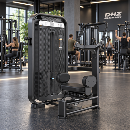 DHZ E7018 Rotary Torso frei im aktiven DHZ-Gigafactory-Fitnessstudio mit Training im Hintergrund