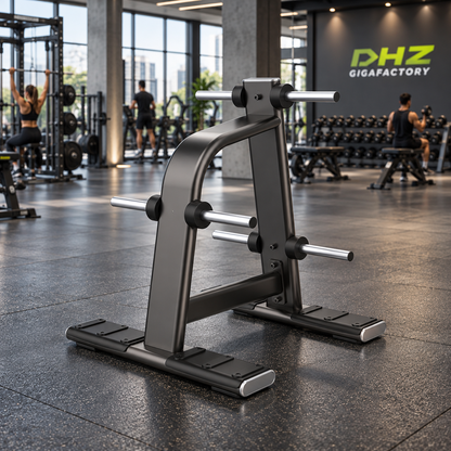 DHZ E7054 Vertical Plate Tree frei im aktiven DHZ-Gigafactory-Fitnessstudio mit Training im Hintergrund