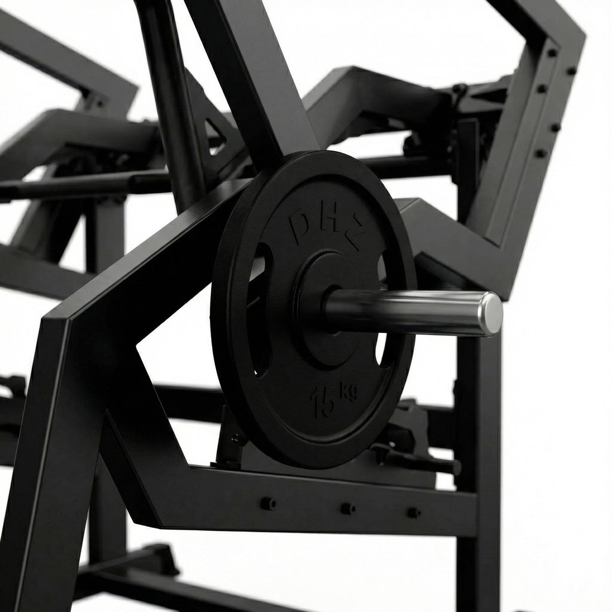 DHZ A601L Power Squat Pro – Detail der 50-mm-Hantelscheibenaufnahme für Plate-Loaded Krafttraining – Fitnessstudio, Krafttraining und kommerzieller Studioeinsatz