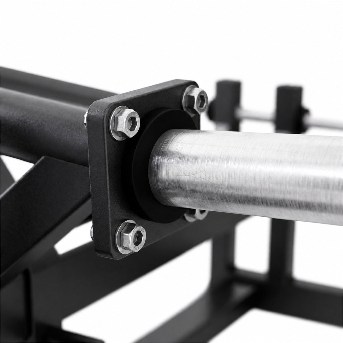 DHZ A607 Belt Squat – Detail der 50-mm-Hantelscheibenaufnahme für Plate-Loaded Krafttraining – Fitnessstudio, Krafttraining und kommerzieller Studioeinsatz