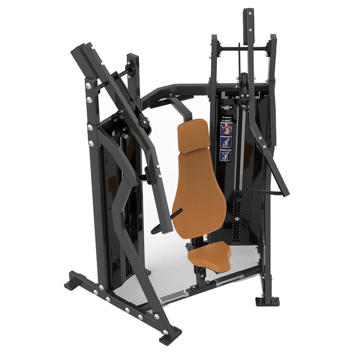 DHZ D-FORCE PM2040 Incline Chest Press – Dual Weight Stack Schrägbank-Brustpresse – braune Polster, Produktansicht 05