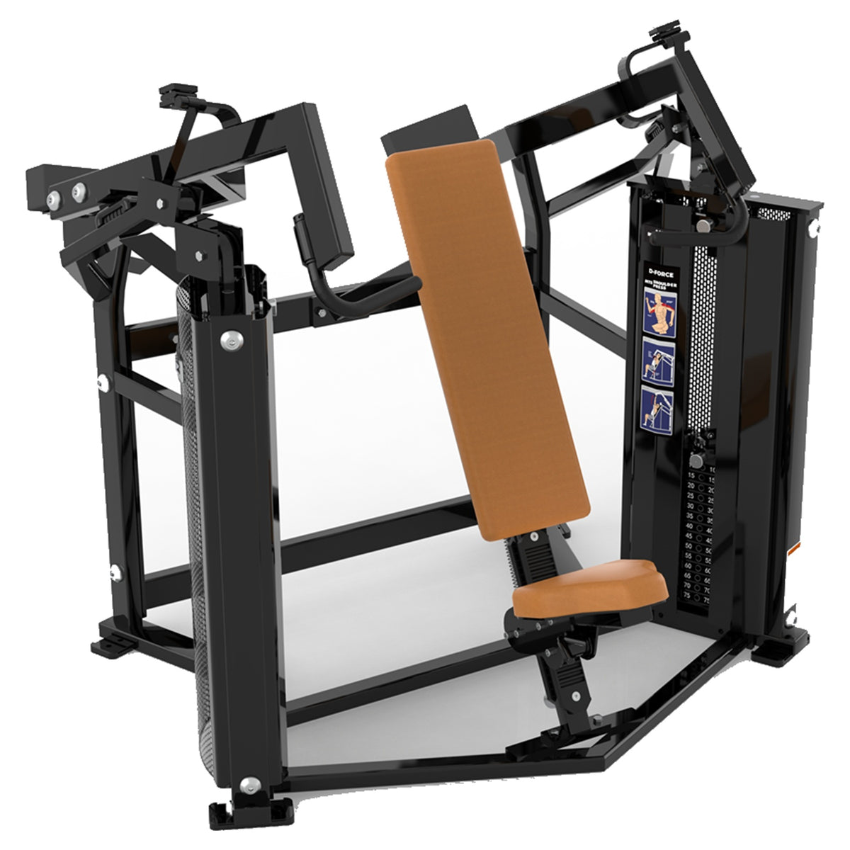 DHZ D-FORCE PM2041 Shoulder Press – Dual Weight Stack Schulterpresse – braune Polster, Produktansicht 05