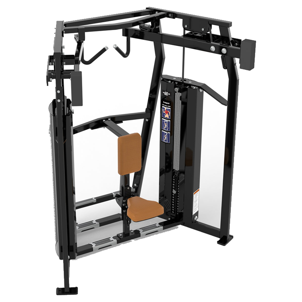 DHZ D-FORCE PM2045 High Row – Dual Weight Stack High-Row-Rückenmaschine – braune Polster, Produktansicht 05