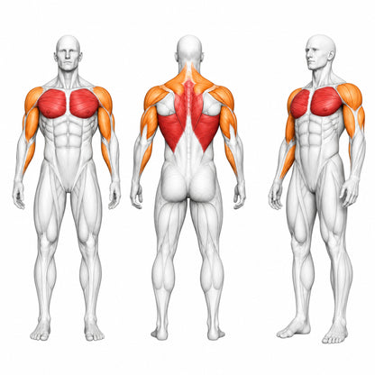 DHZ P-FORCE PM2002 Iso-Lateral Chest & Back – Plate Loaded Iso-Laterale Brust- und Rückenmaschine – Übersicht der trainierten Muskelgruppen