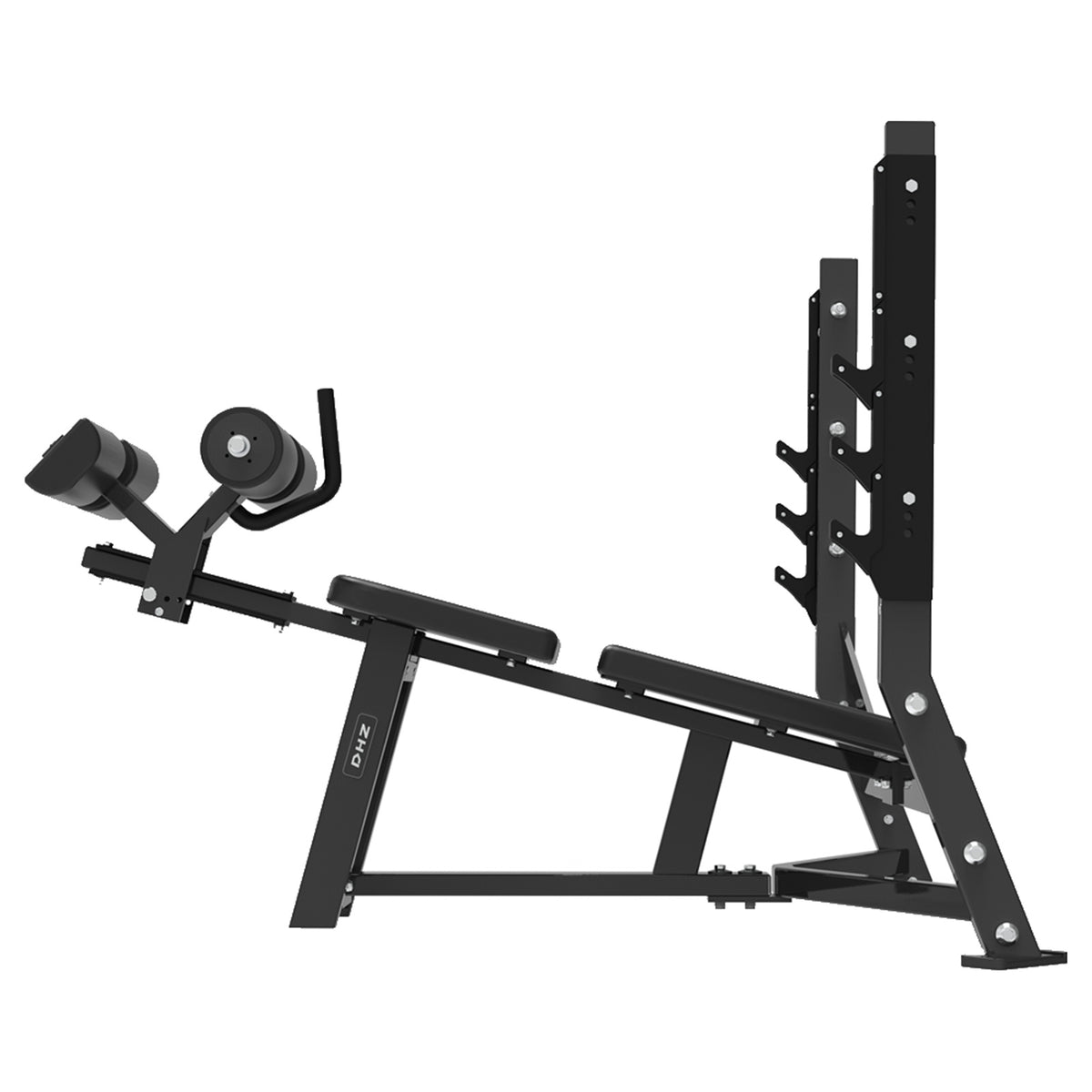 DHZ S-FORCE PM3014 Olympic Decline Bench – Freihantel Olympische Negativbank – schwarze Polster, Produktansicht 05