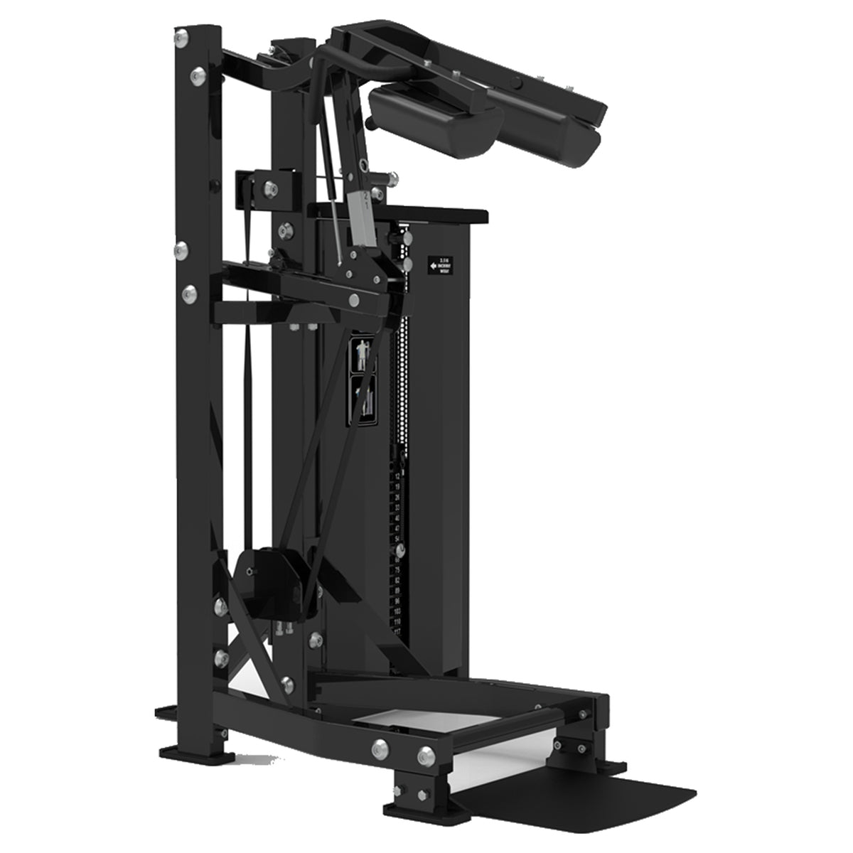 DHZ S-FORCE SM5010 Standing Calf – Gewichtsblock Stehende Wadenmaschine – schwarze Polster, Produktansicht 05
