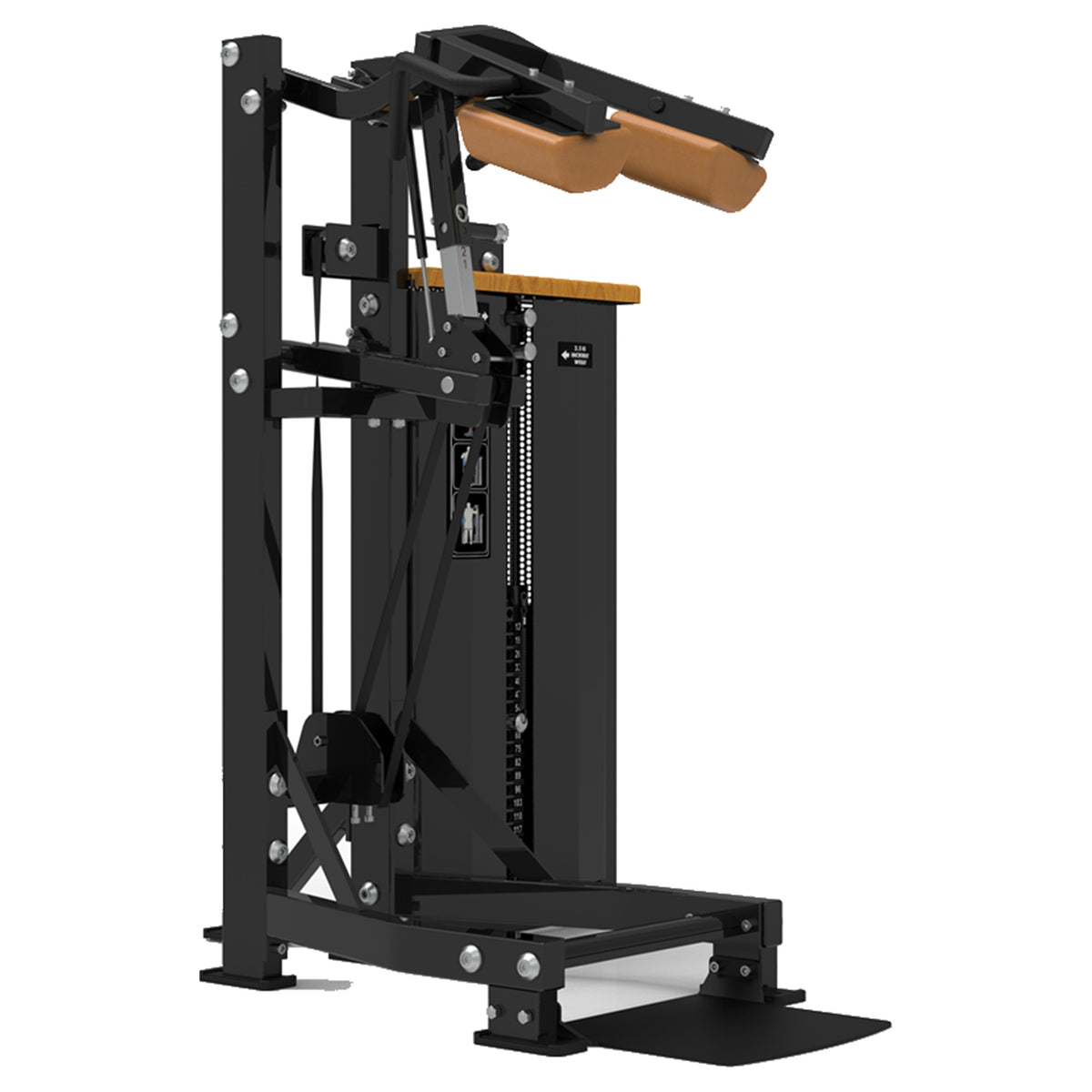 DHZ S-FORCE SM5010 Standing Calf – Gewichtsblock Stehende Wadenmaschine – braune Polster, Produktansicht 05