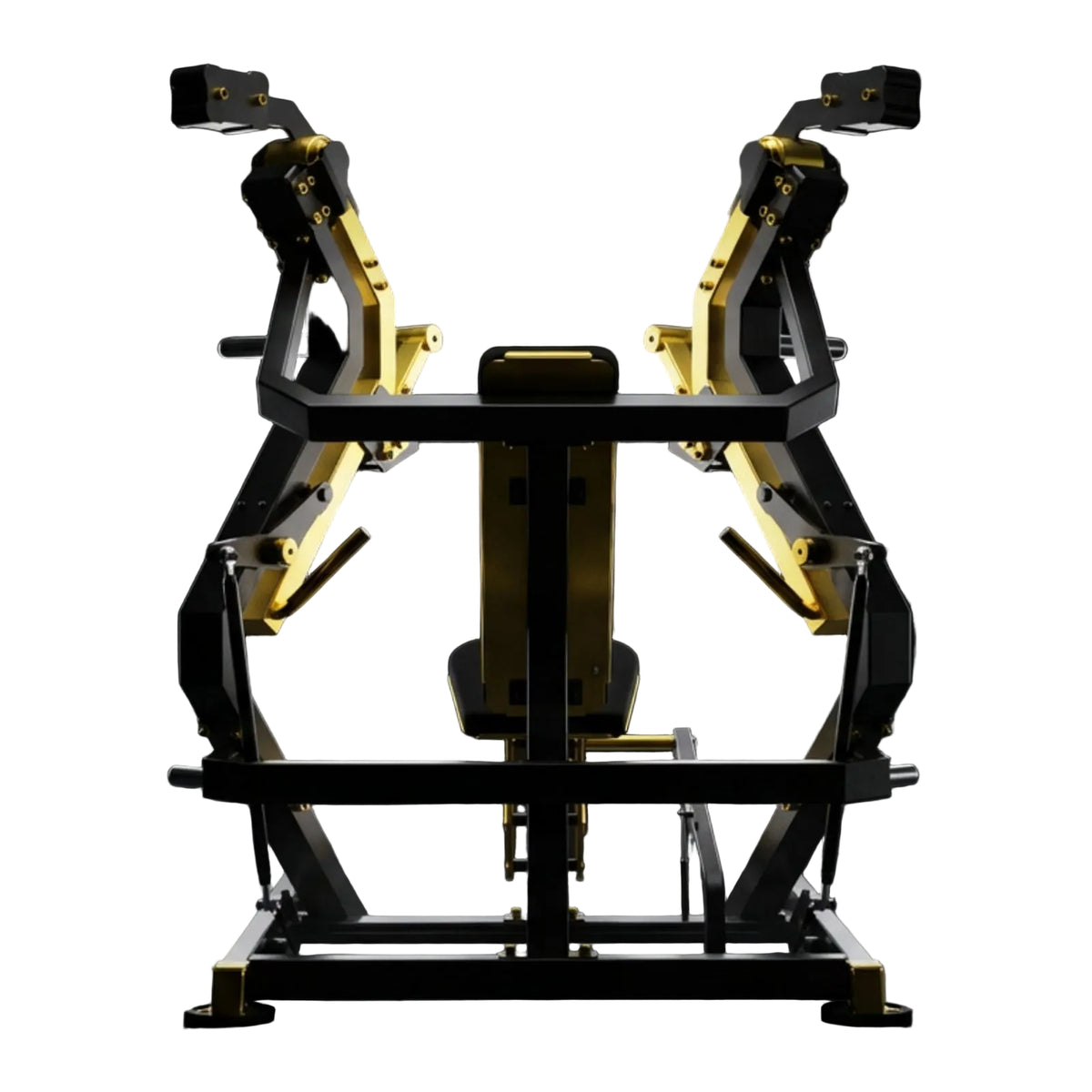 DHZ TITAN Mechanix Y910ZA Low Chest Press - Plate Loaded Brustpresse für den professionellen Einsatz – low chest press schwarz gold studio rueckansicht