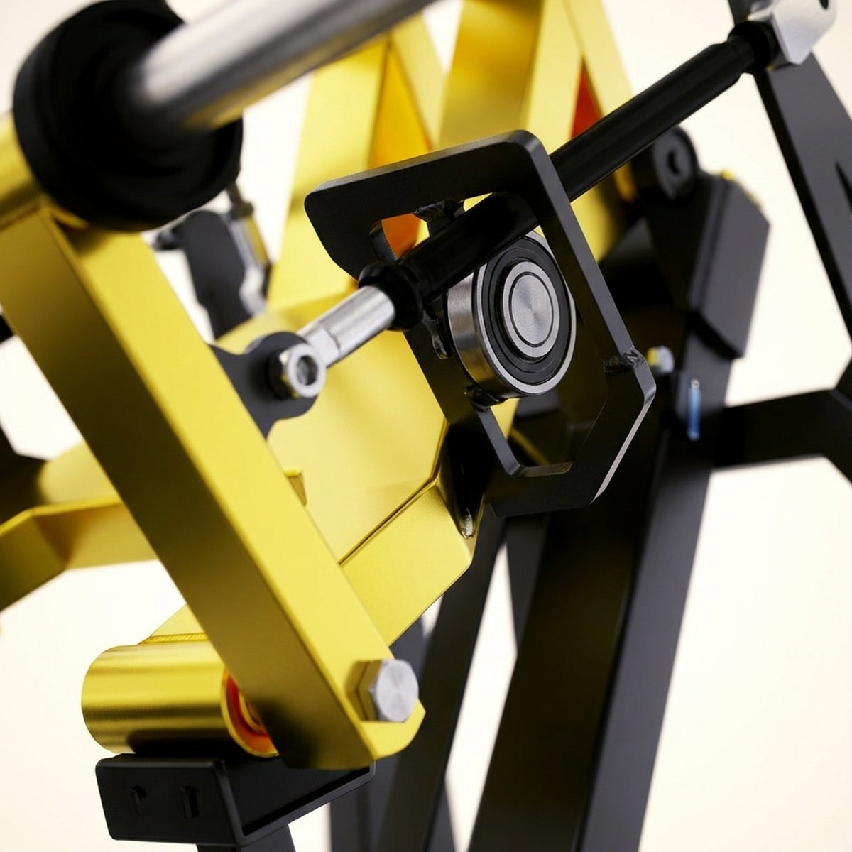 DHZ TITAN Mechanix Y950ZA Leg Press - Plate Loaded Beinpresse für professionelles Bein- und Glute-Training – leg press schwarz gold lager gelenk detail