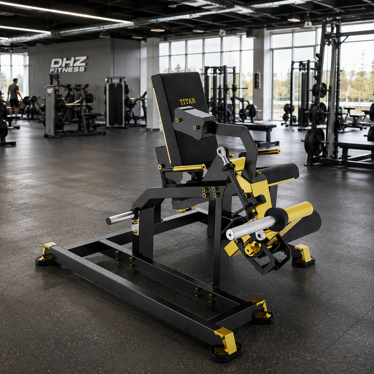 DHZ TITAN Mechanix Y960ZA Leg Extension - Plate Loaded Beinstrecker für isoliertes Quadrizeps-Training – leg extension schwarz gold premium