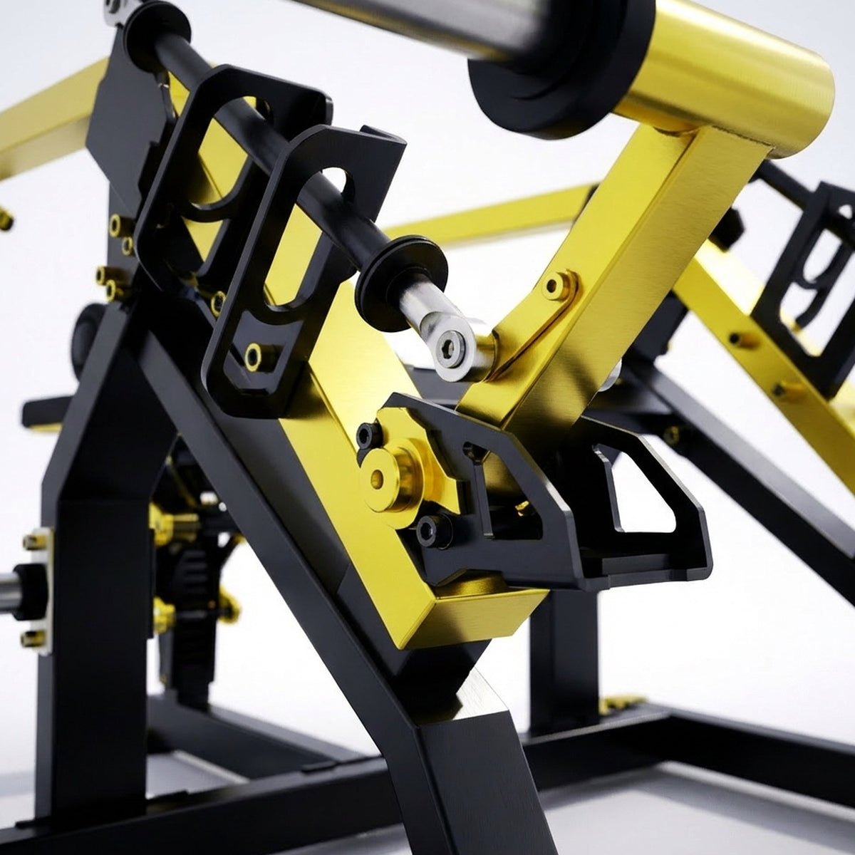 DHZ TITAN Mechanix Y965ZA Seated Dip - Plate Loaded Dip Machine für Trizeps- und Brusttraining – seated dip schwarz gold hebel gelenk detail