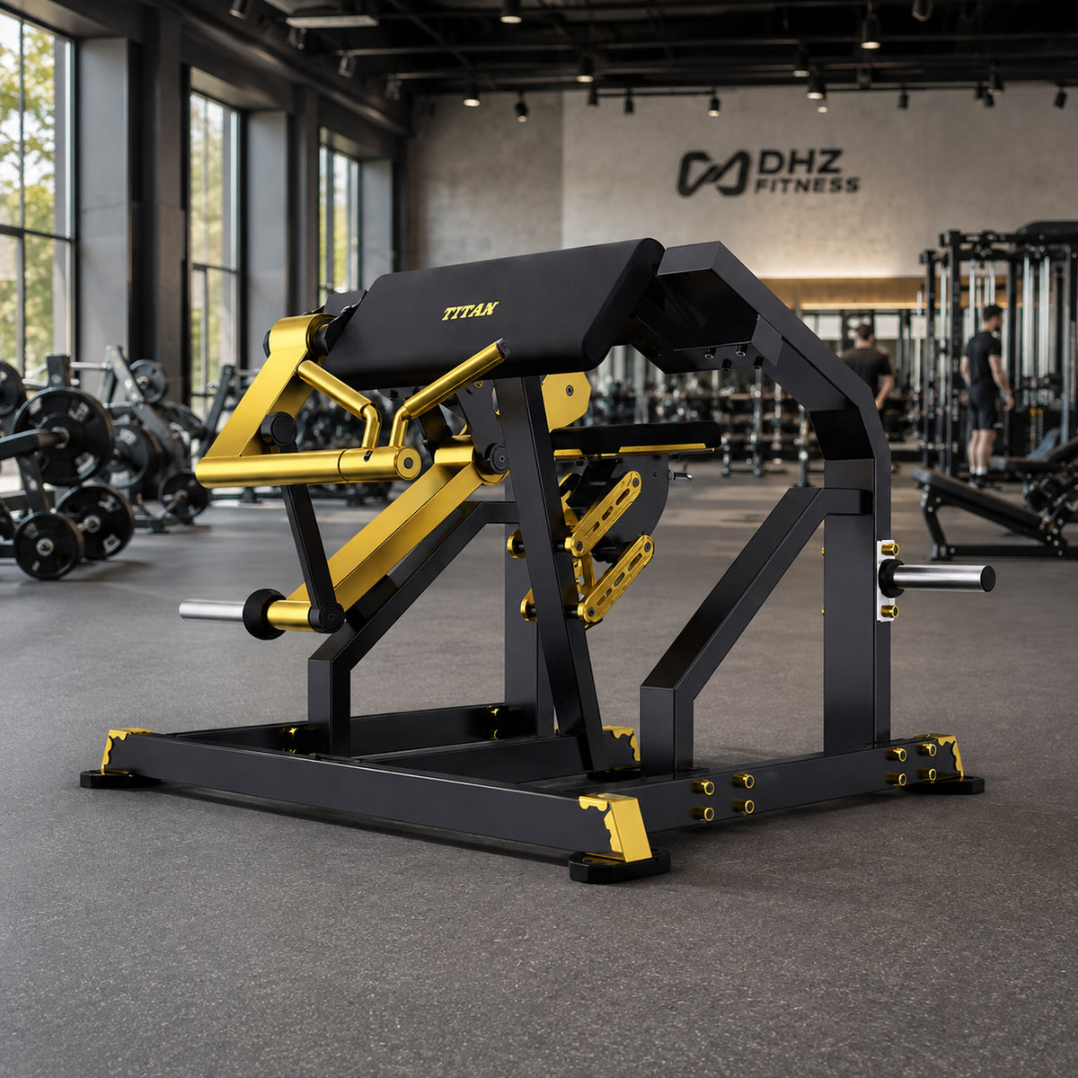 DHZ TITAN Mechanix Y970ZA Biceps Curl - Plate Loaded Bizepsmaschine für isoliertes Armtraining – biceps curl schwarz gold premium