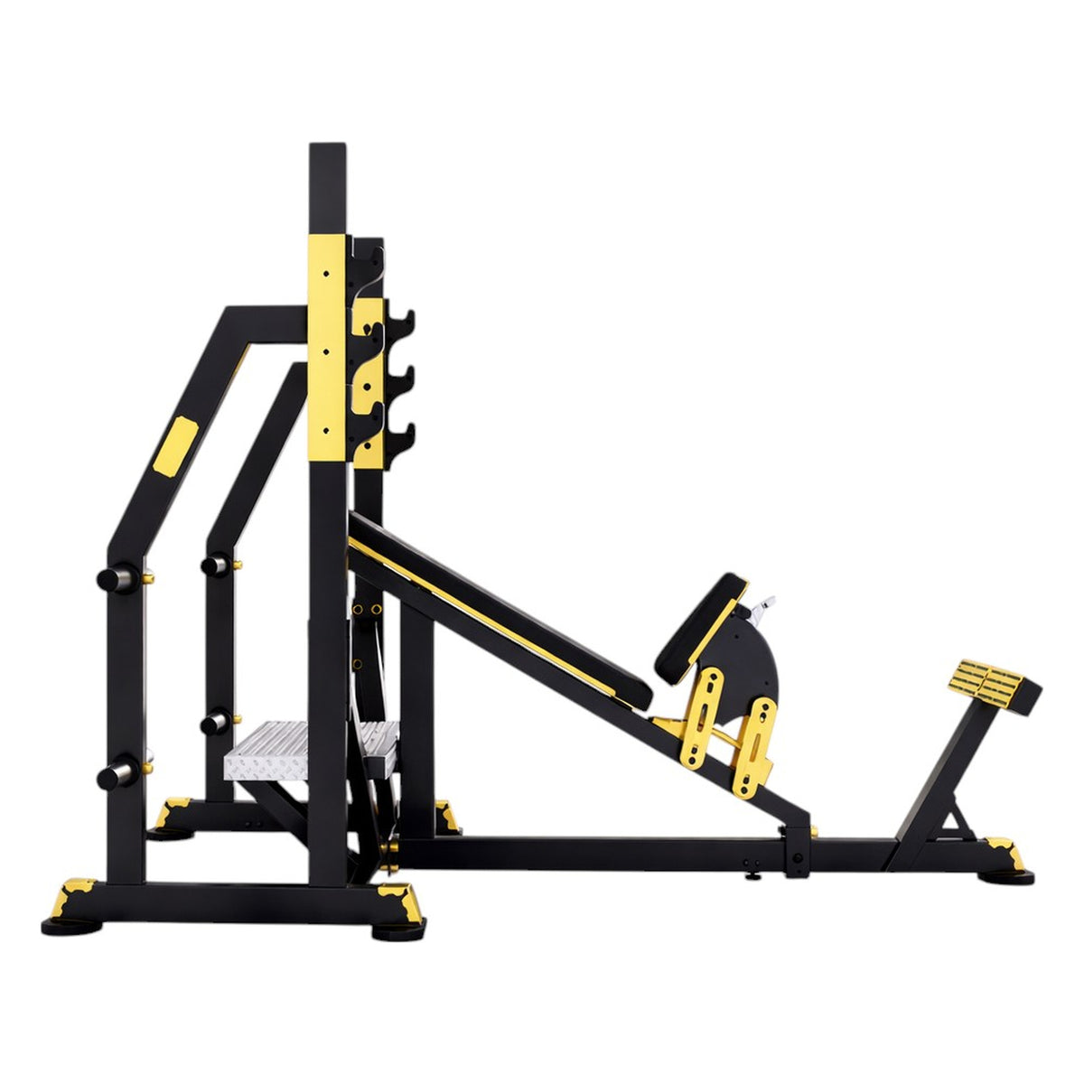 DHZ TITAN Mechanix Y971ZA Olympic Incline Bench - Plate Loaded Schrägbank für Langhanteltraining – olympic incline bench schwarz gold profilansicht