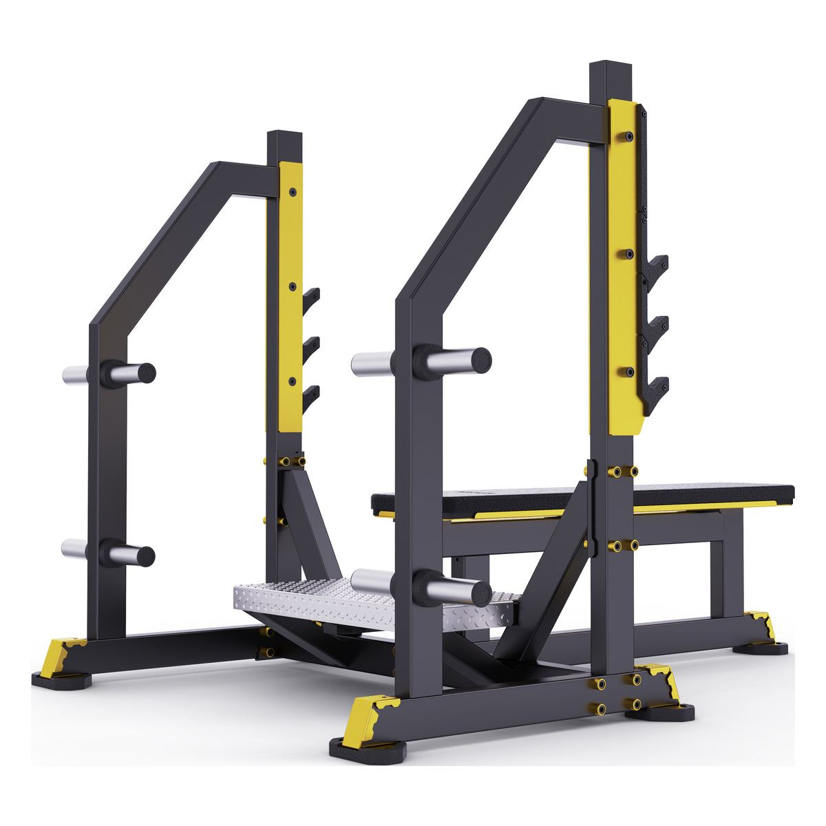 DHZ TITAN Mechanix Y972ZA Olympic Flat Bench - Plate Loaded Flachbank für Langhanteltraining – olympic flat bench schwarz gold profilansicht