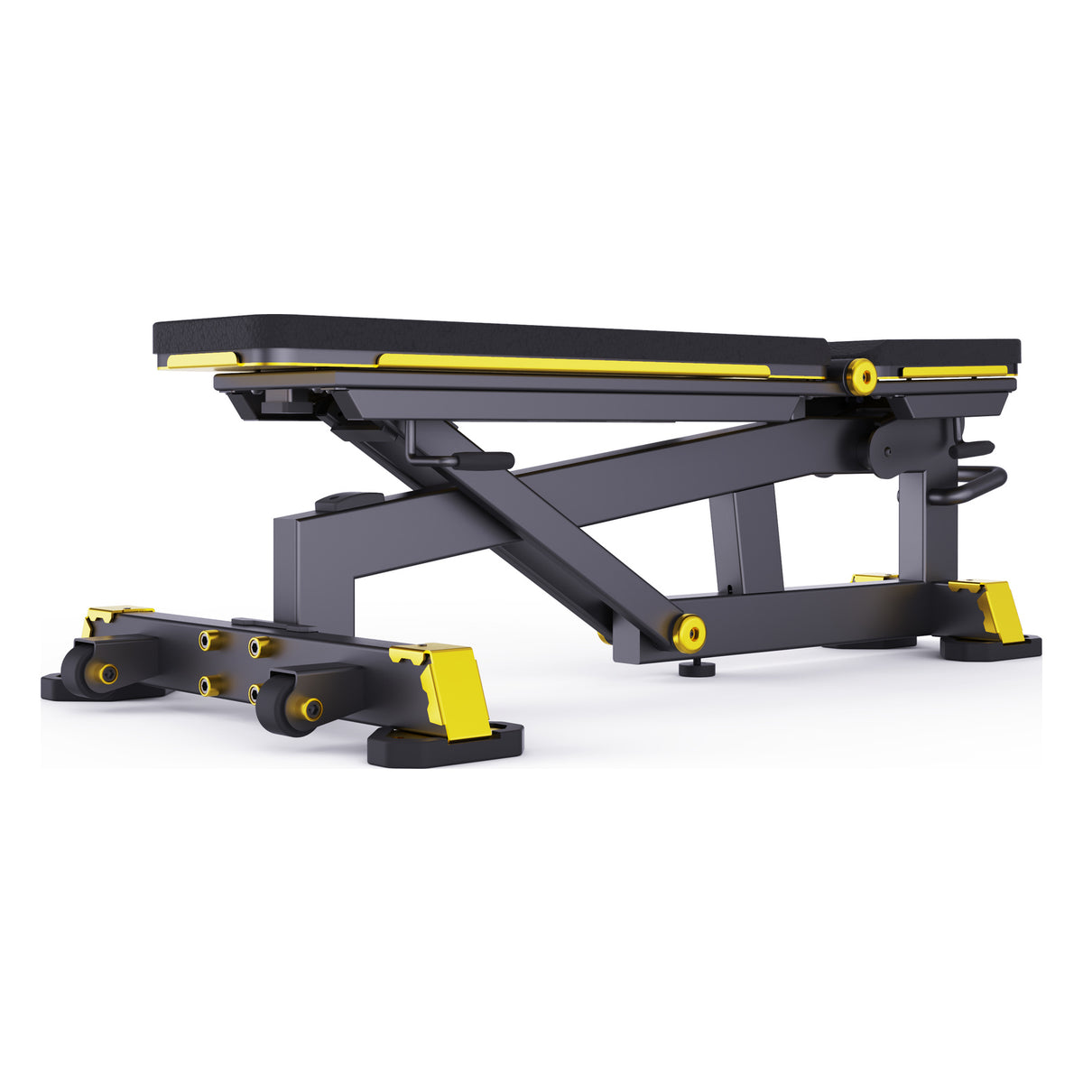 DHZ TITAN Mechanix Y978ZA Super Bench - Verstellbare Trainingsbank (FID) für Freihanteltraining – super bench schwarz gold ansicht rechts