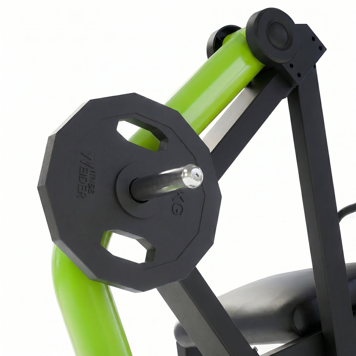 DHZ Y900 Y940 Glute-Kickback-Maschine (Rear Kick) in Grün-Schwarz – Detail der Hantelscheibenaufnahme