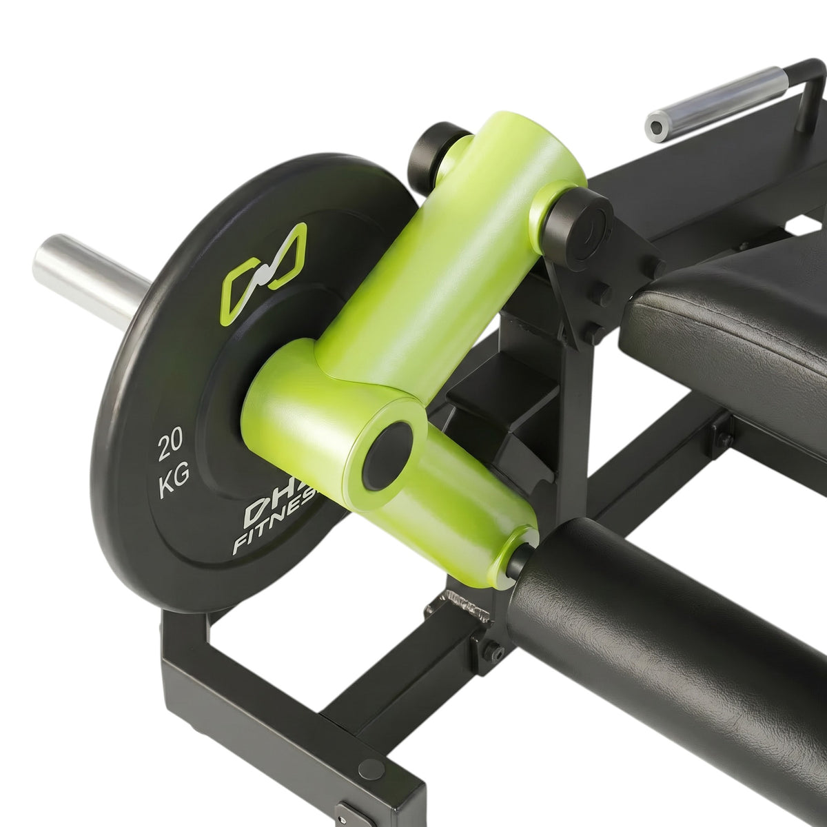 DHZ Y900 Y960 Beinstrecker (Leg Extension) in Grün-Schwarz – Detail der Hantelscheibenaufnahme