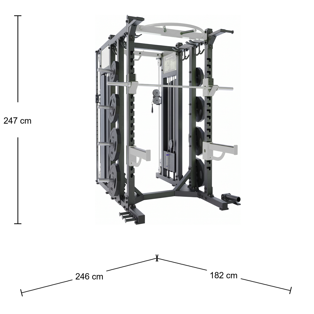DHZ E6222 Combo Rack mit Kabelzug – Abmessungen 246 × 182 × 247 cm