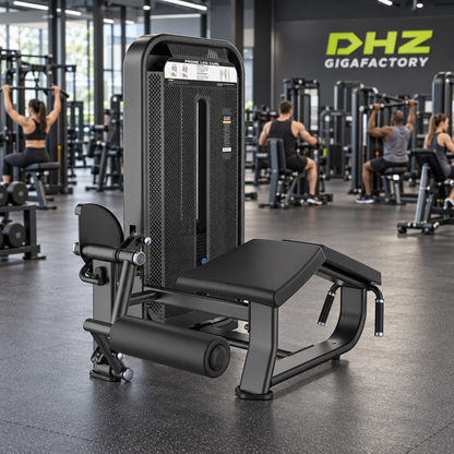 DHZ E7001 Prone Leg Curl frei im Fitnessstudio-Ambiente mit trainierenden Personen im Hintergrund