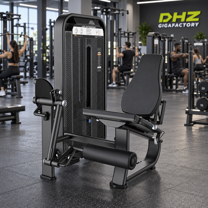 DHZ E7002 Leg Extension frei im Fitnessstudio-Ambiente mit trainierenden Personen im Hintergrund