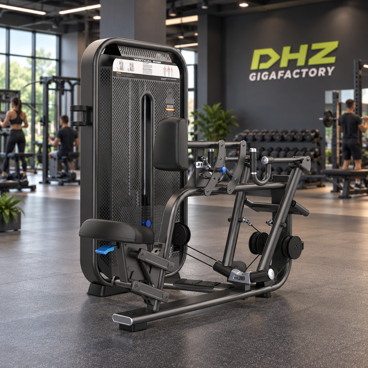 DHZ E7034 Vertical Row frei im Fitnessstudio-Ambiente mit trainierenden Personen im Hintergrund