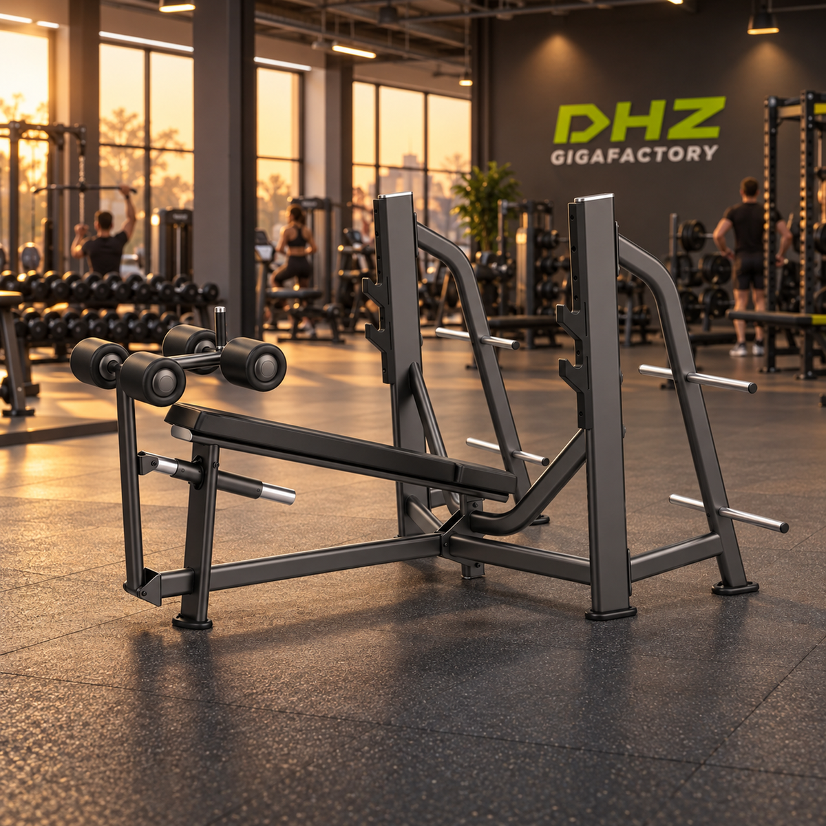 DHZ E7041 Olympic Bench Decline frei im Fitnessstudio-Ambiente mit trainierenden Personen im Hintergrund