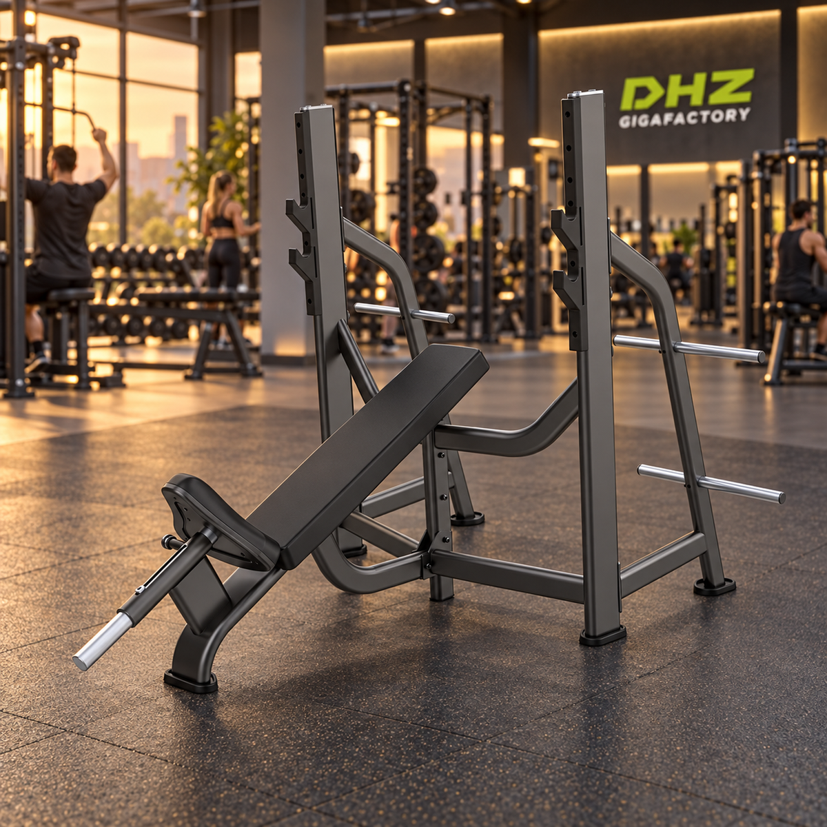 DHZ E7042 Olympic Bench Incline frei im Fitnessstudio-Ambiente mit trainierenden Personen im Hintergrund