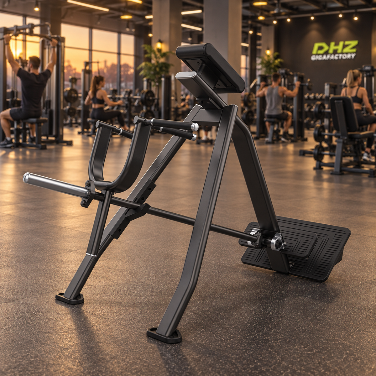 DHZ E7061 Incline Level Row frei im Fitnessstudio-Ambiente mit trainierenden Personen im Hintergrund