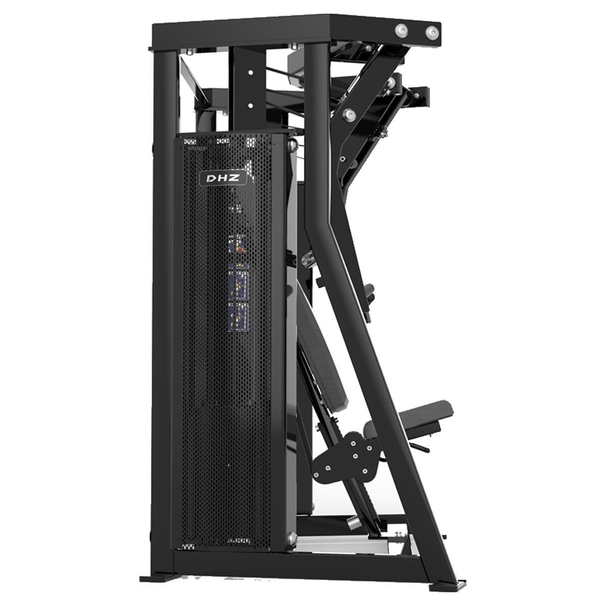 DHZ D-FORCE PM2042 Decline Chest Press – Dual Weight Stack Decline-Brustpresse – schwarze Polster, Produktansicht 06