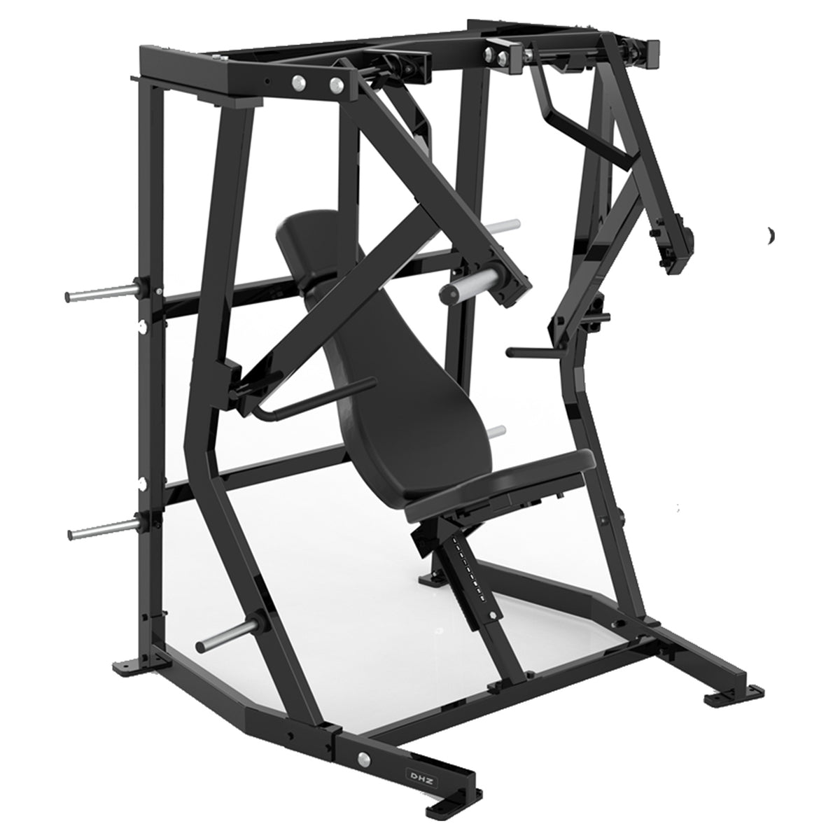 DHZ P-FORCE PM2003 Iso-Lateral Decline Chest Press – Plate Loaded Iso-Laterale Decline-Brustpresse – schwarze Polster, Produktansicht 06
