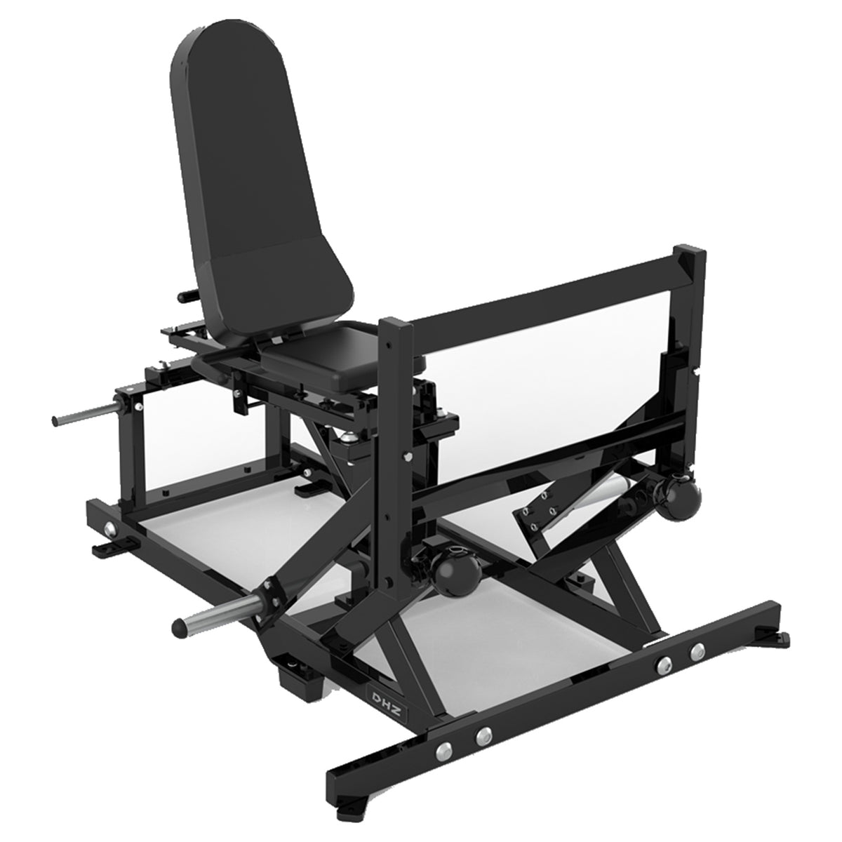DHZ P-FORCE PM2026 Super Horizontal Calf – Plate Loaded Horizontale Wadenmaschine – schwarze Polster, Produktansicht 06