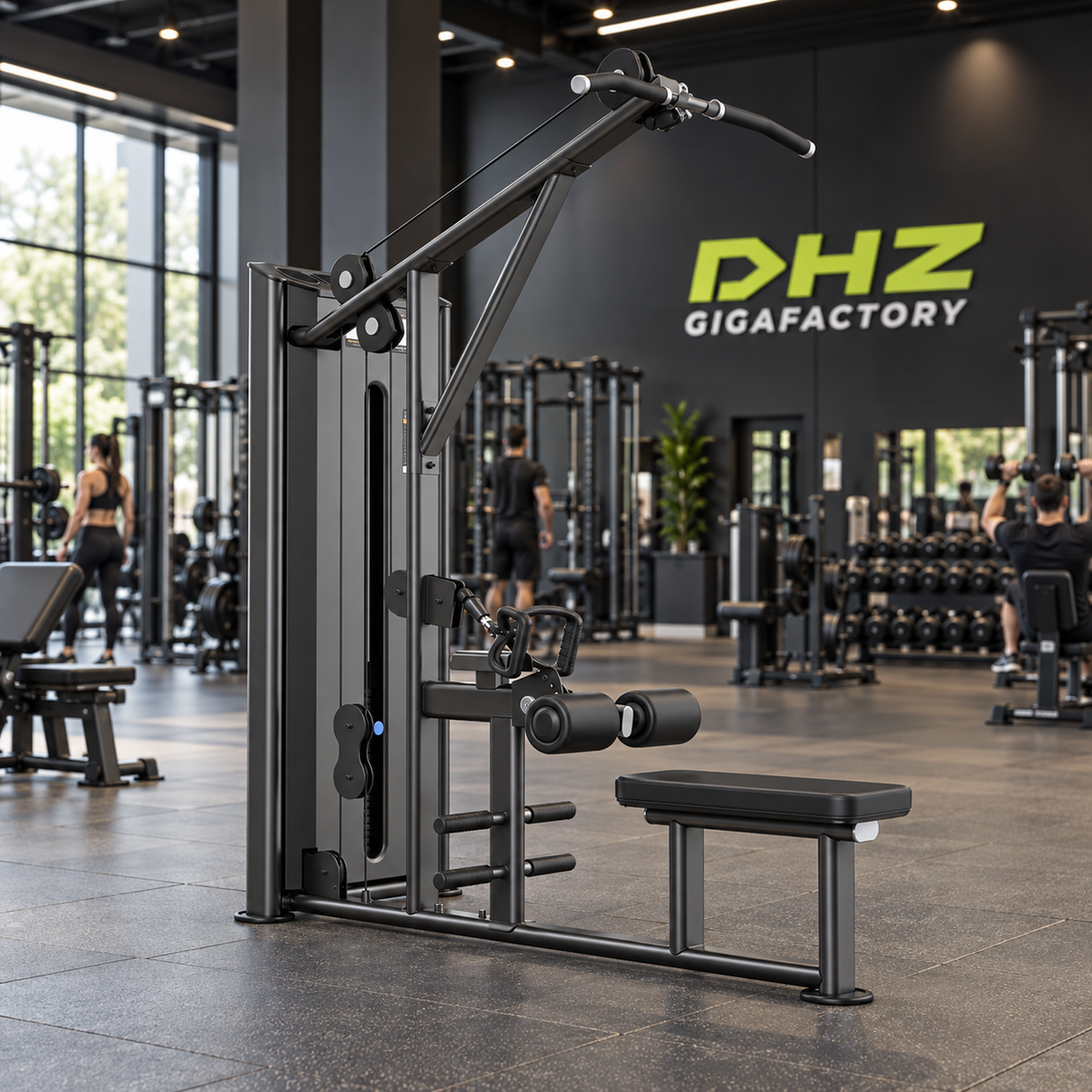 DHZ U2085 frei im aktiven DHZ-Gigafactory-Fitnessstudio mit Training im Hintergrund