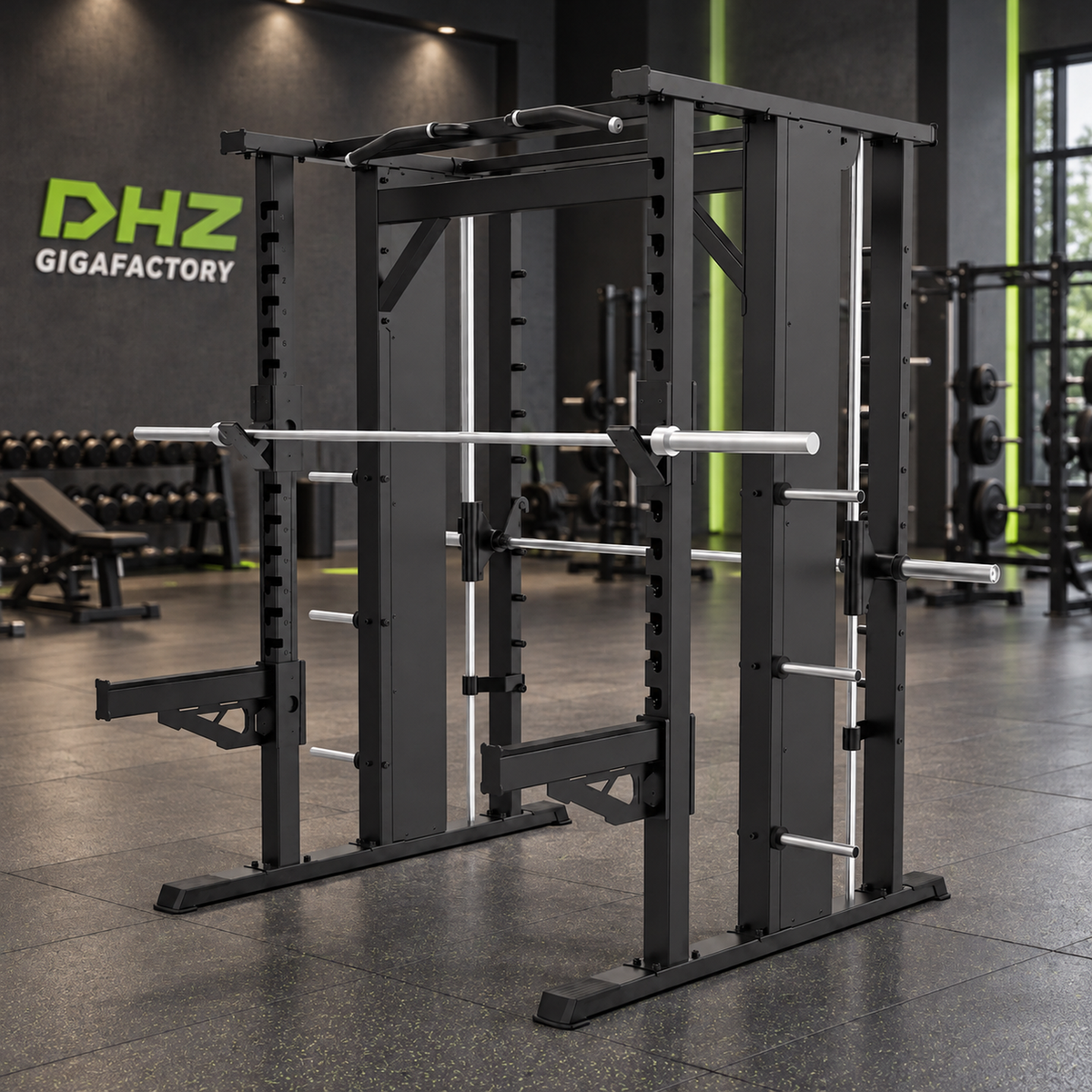DHZ JN2063 Power Rack Smith Machine Combo im DHZ Gigafactory Fitnessstudio
