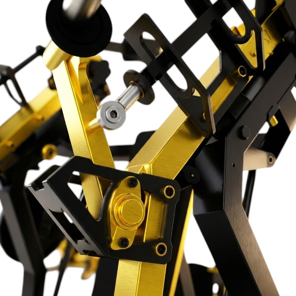 DHZ TITAN Mechanix Y915ZA Incline Chest Press - Plate Loaded Brustpresse für obere Brust – incline chest press schwarz gold bewegungsarm gelenk detail
