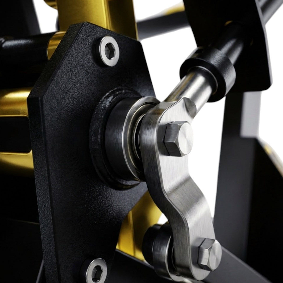 DHZ TITAN Mechanix Y920ZA Pull Down - Plate Loaded Latzug für Fitnessstudios und professionelles Rückentraining – pull down schwarz gold lagerung hebel detail