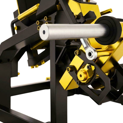 DHZ TITAN Mechanix Y960ZA Leg Extension - Plate Loaded Beinstrecker für isoliertes Quadrizeps-Training – leg extension schwarz gold lager gelenk detail