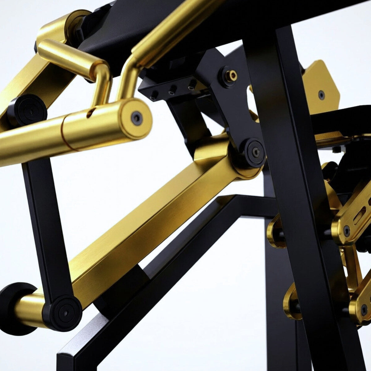 DHZ TITAN Mechanix Y970ZA Biceps Curl - Plate Loaded Bizepsmaschine für isoliertes Armtraining – biceps curl schwarz gold hebel gelenk detail