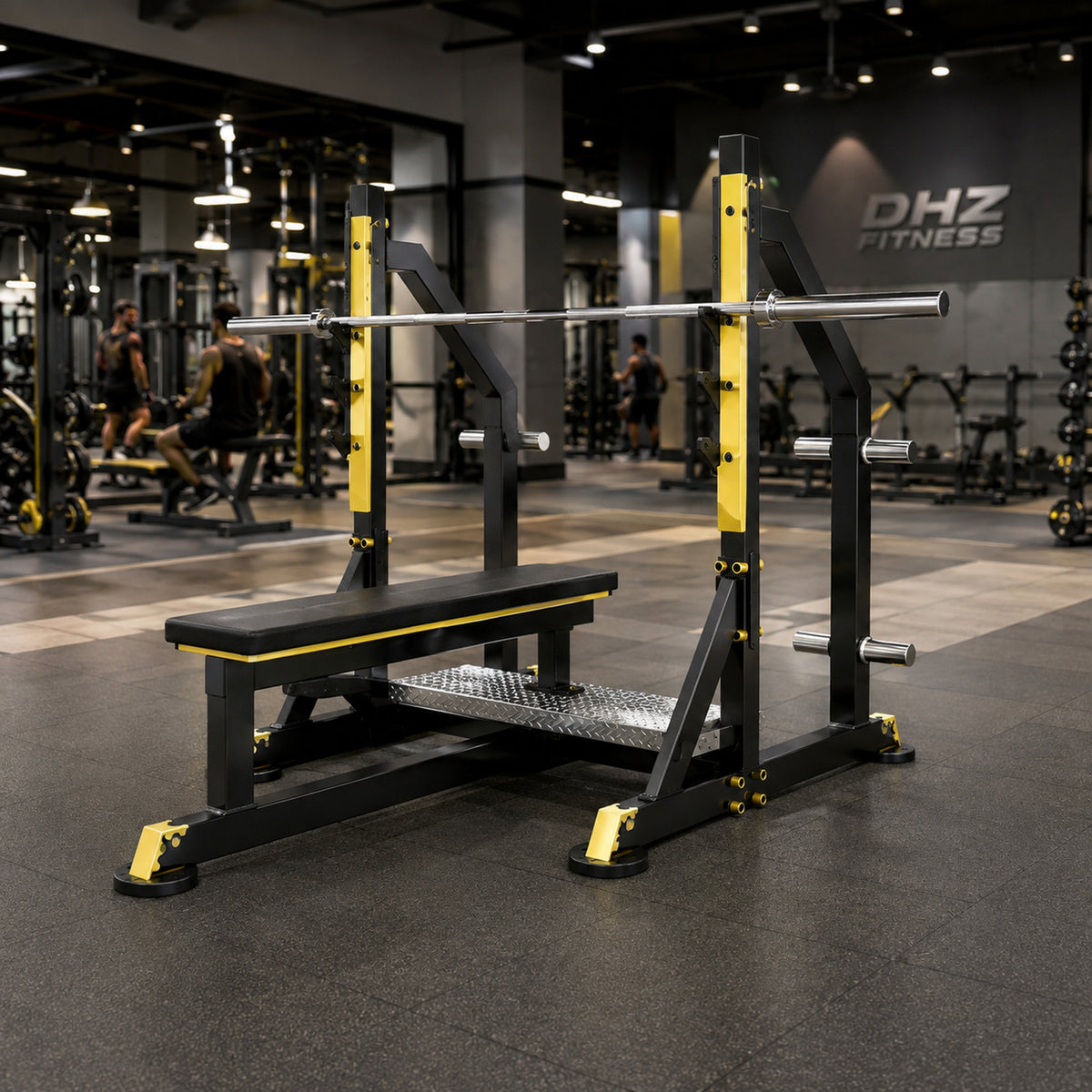 DHZ TITAN Mechanix Y972ZA Olympic Flat Bench - Plate Loaded Flachbank für Langhanteltraining – olympic flat bench schwarz gold premium