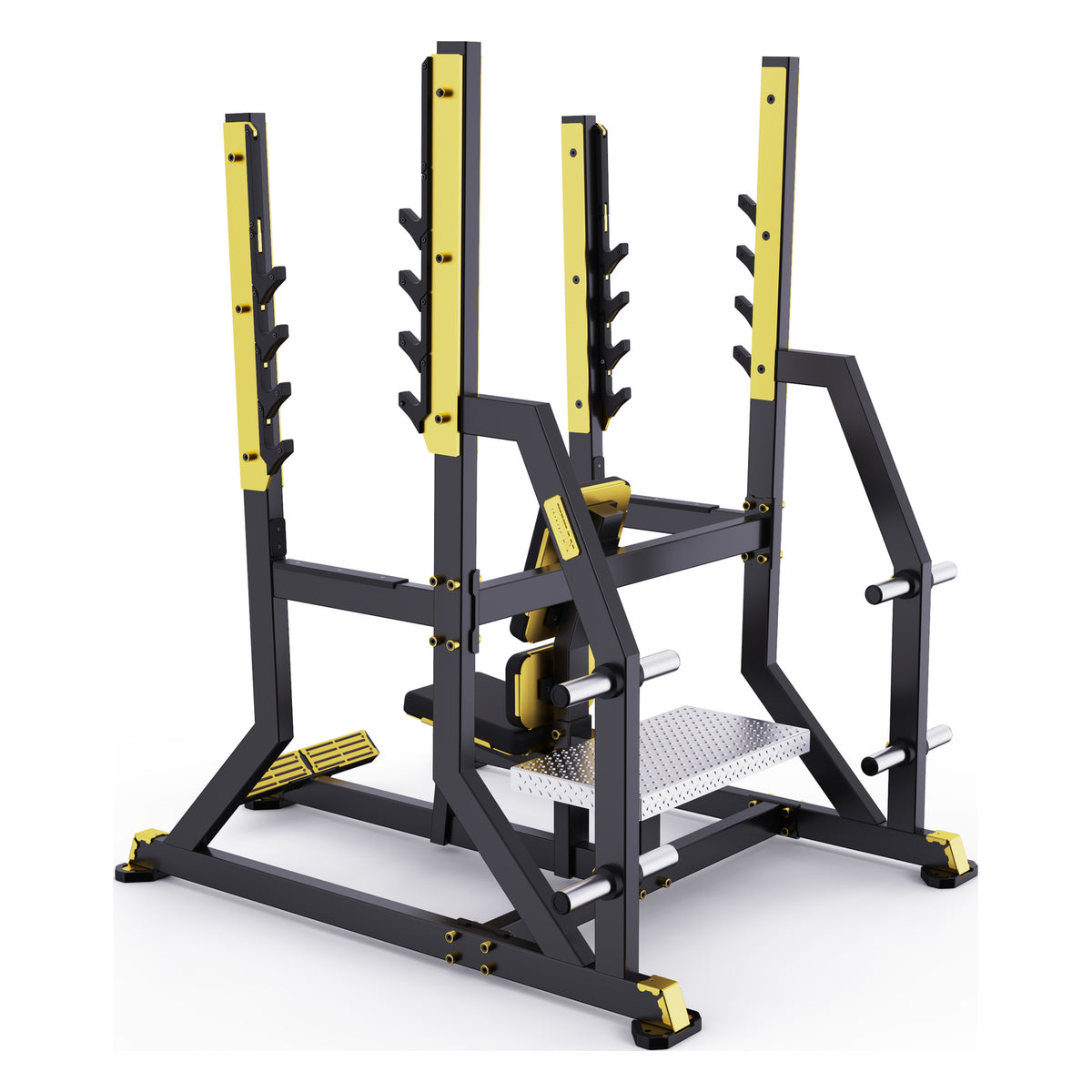 DHZ TITAN Mechanix Y974ZA Olympic Military Bench - Plate Loaded Schulterpresse Bank für Langhanteltraining – olympic military bench schwarz gold ansicht rechts