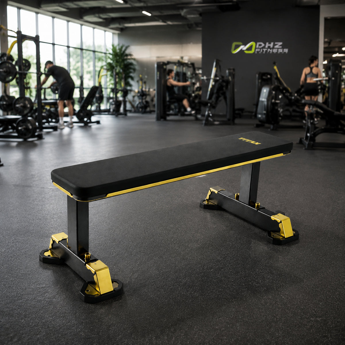 DHZ TITAN Mechanix Y980ZA Flat Bench - Flachbank für Freihanteltraining – flat bench schwarz gold premium