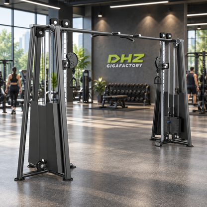 DHZ U2016 Cable Crossover frei im aktiven DHZ-Gigafactory-Fitnessstudio mit Training im Hintergrund