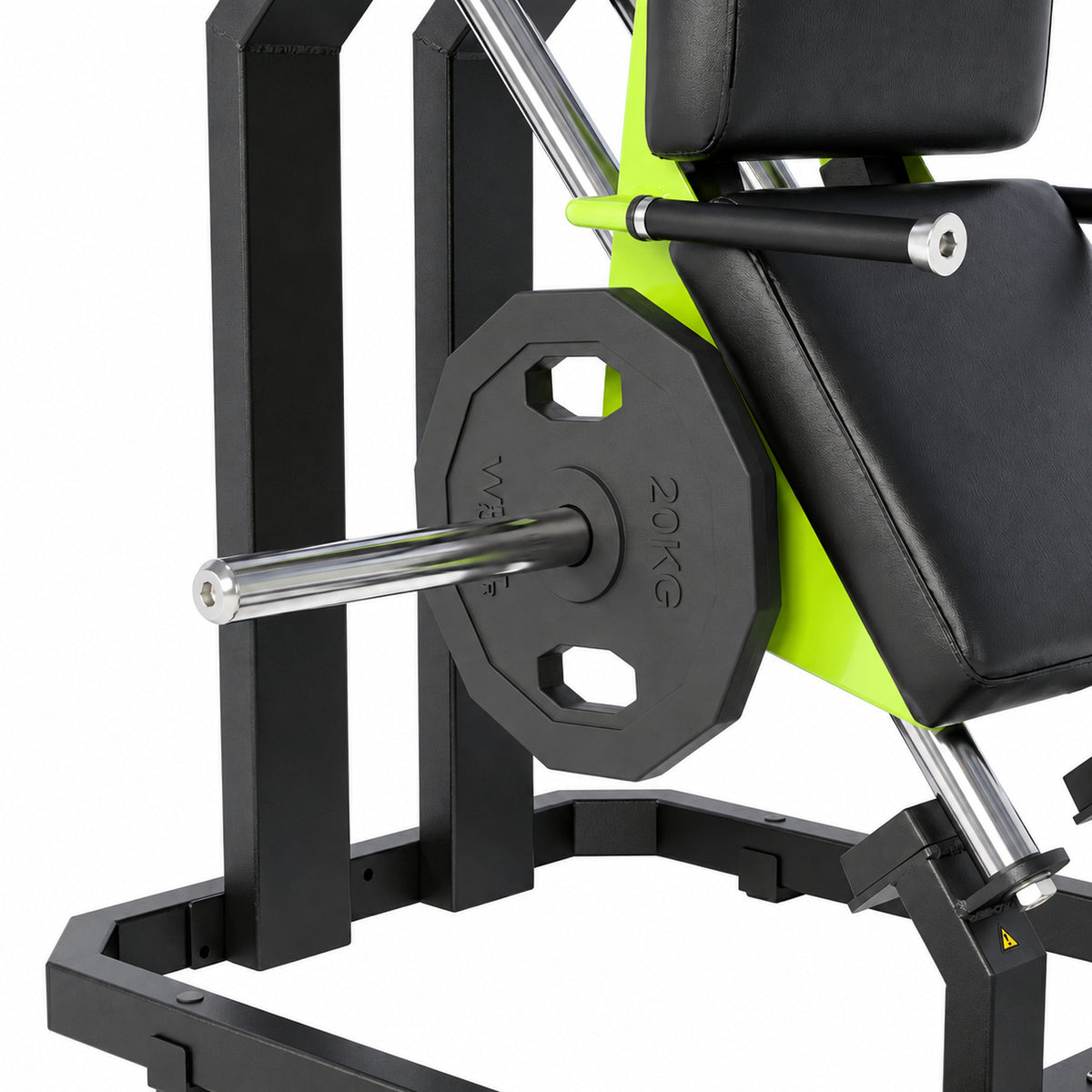 DHZ Y900 Y945 Wadenmaschine (Calf) in Grün-Schwarz – Detail der Hantelscheibenaufnahme