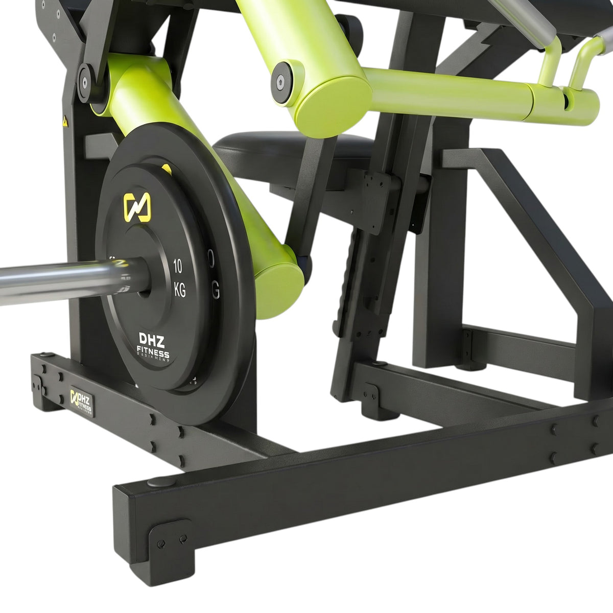 DHZ Y900 Y970 Bizepsmaschine (Biceps Curl) in Grün-Schwarz – Detail der Hantelscheibenaufnahme