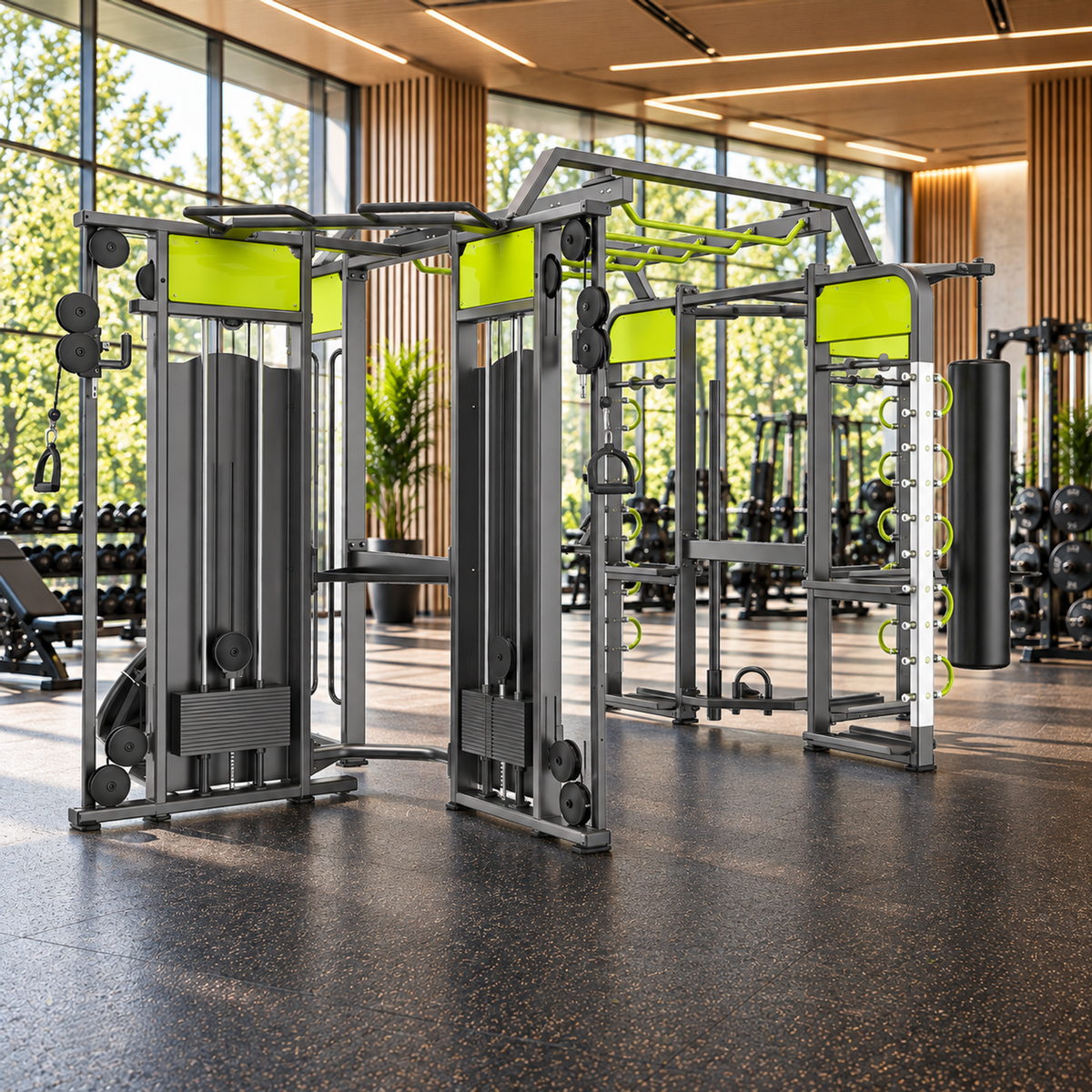 DHZ E360G Functional Training Tower im hellen Premium-Fitnessstudio