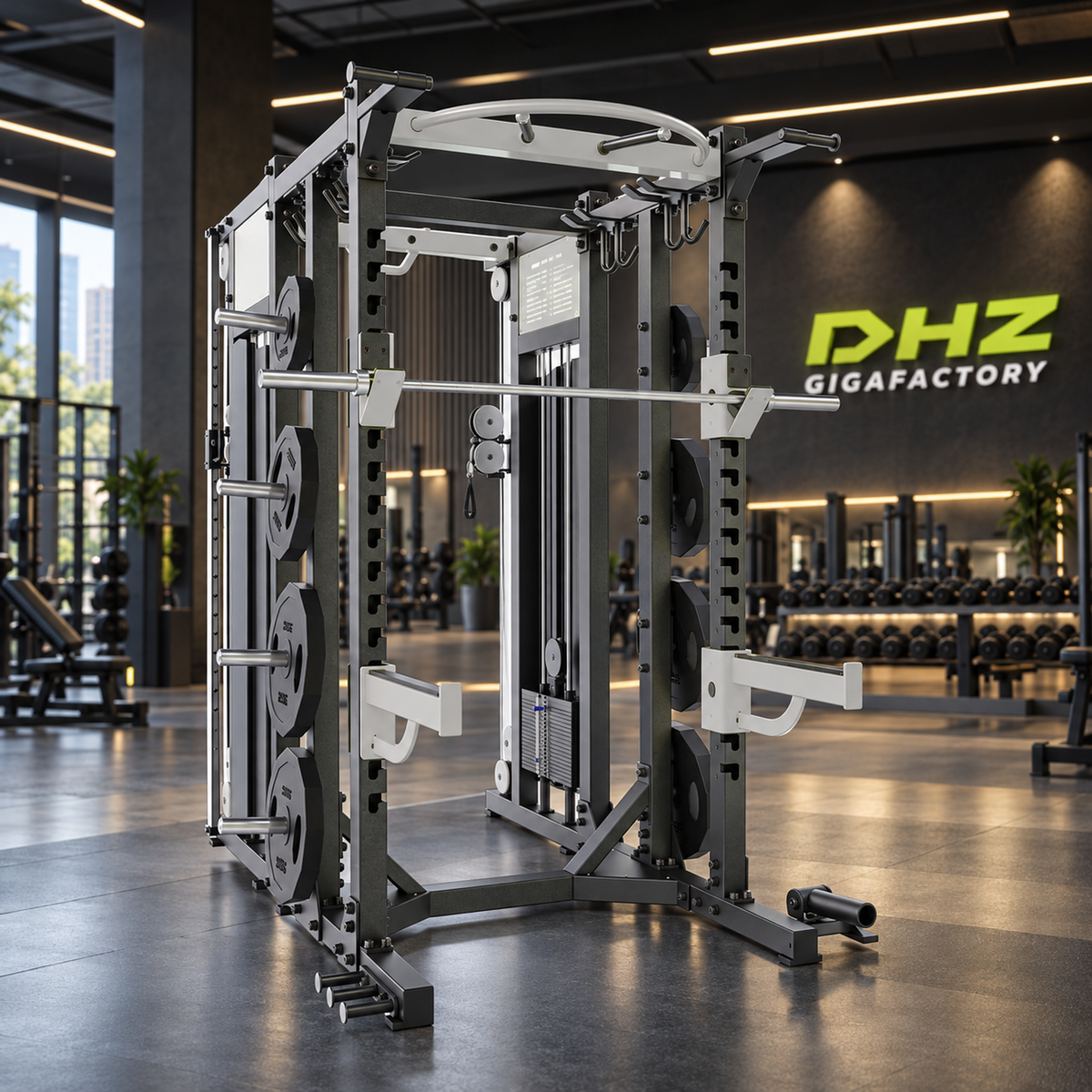 DHZ E6222 Combo Rack mit Kabelzug im DHZ Gigafactory Fitnessstudio
