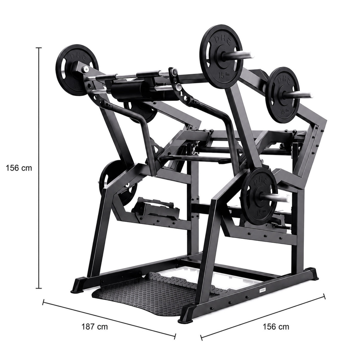 DHZ A601L Power Squat Pro – Maßzeichnung mit Abmessungen für die Studio- und Trainingsplanung – Fitnessstudio, Krafttraining und kommerzieller Studioeinsatz