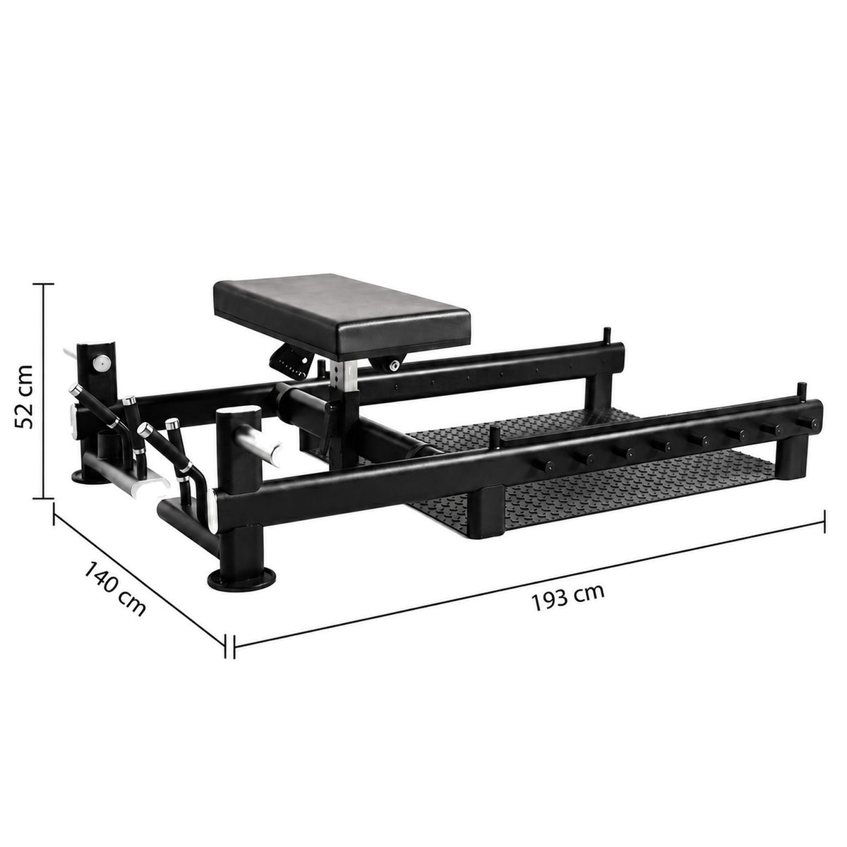 DHZ A606 Glute Bridge Bench – Maßzeichnung mit Abmessungen für die Studio- und Trainingsplanung – Fitnessstudio, Krafttraining und kommerzieller Studioeinsatz
