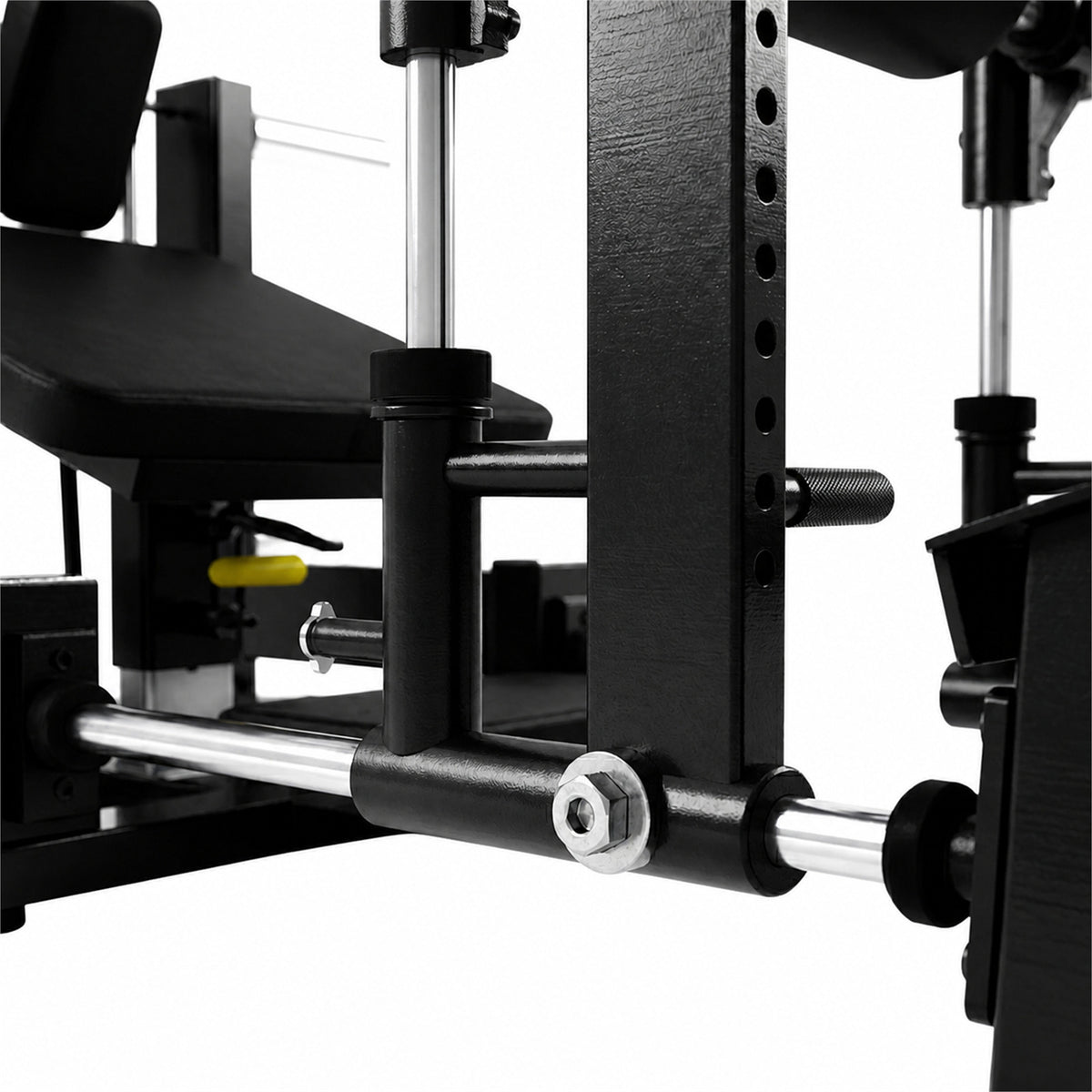 DHZ A609 3D Smith Hip Thrust – Plate Loaded Hip Thrust Maschine – Detailansicht von Führungssystem und Gleitschienen