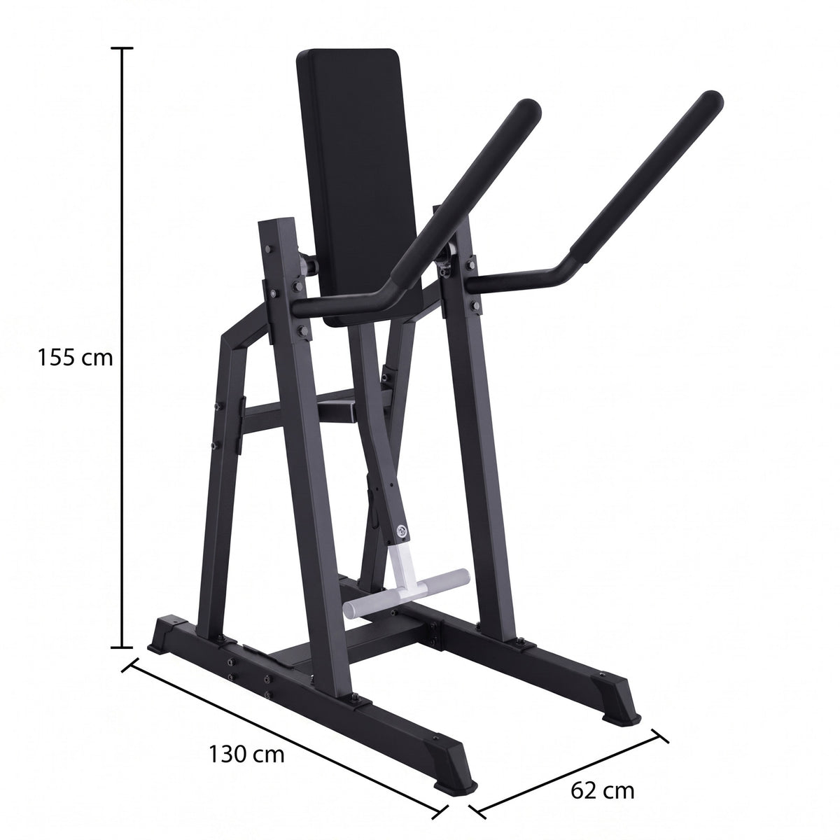 DHZ A623 V-Crunch Abdominal Trainer – Maßzeichnung mit Abmessungen für die Studio- und Trainingsplanung – Fitnessstudio, Krafttraining und kommerzieller Studioeinsatz