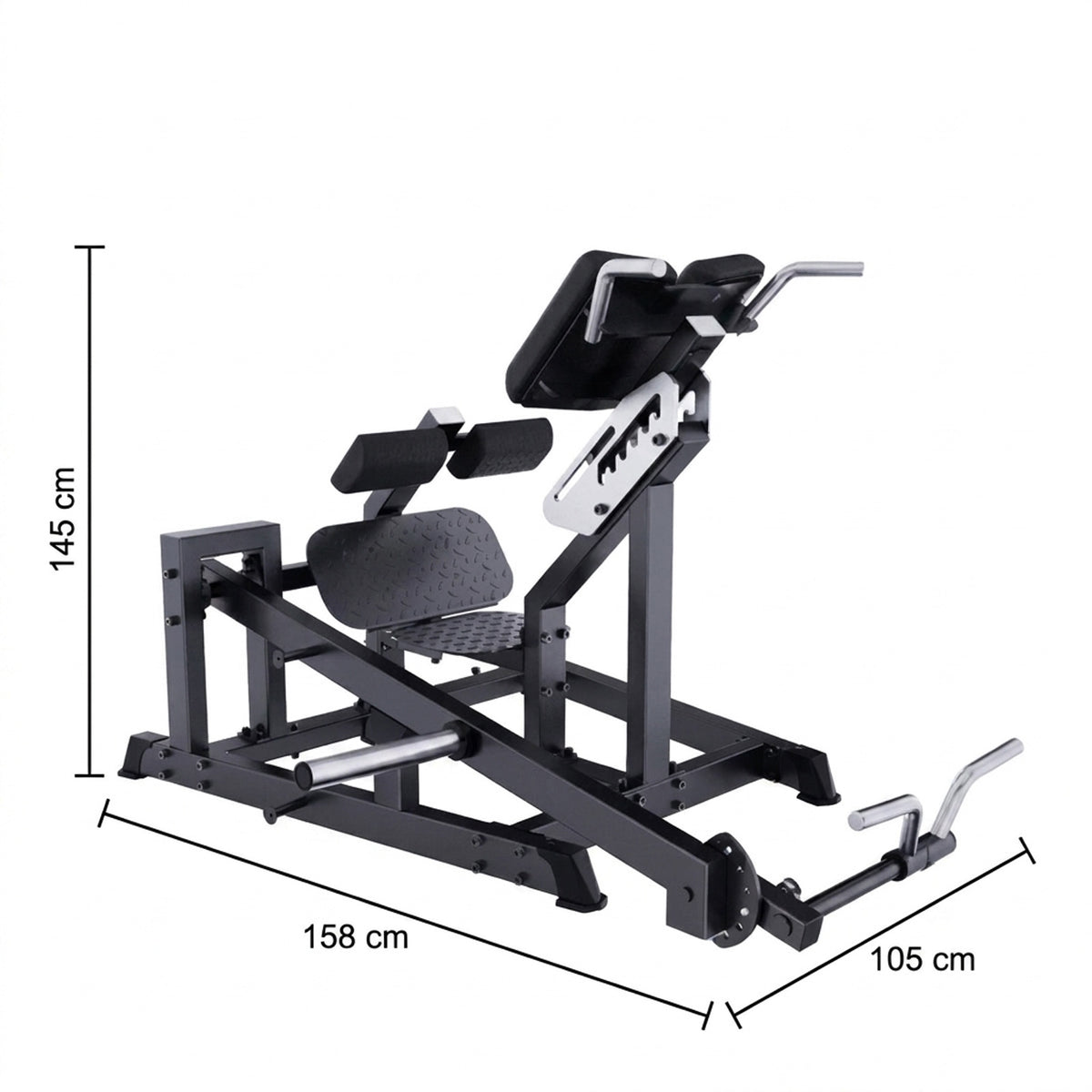 DHZ A627 45 Hip Extension – Maßzeichnung mit Abmessungen für die Studio- und Trainingsplanung – Fitnessstudio, Krafttraining und kommerzieller Studioeinsatz